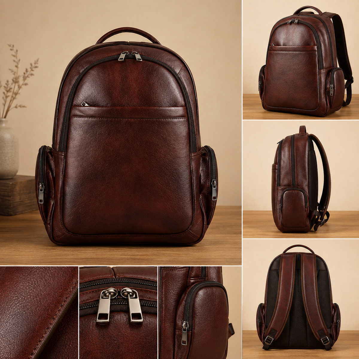 Premium Genuine Leather Backpack for Men and Women