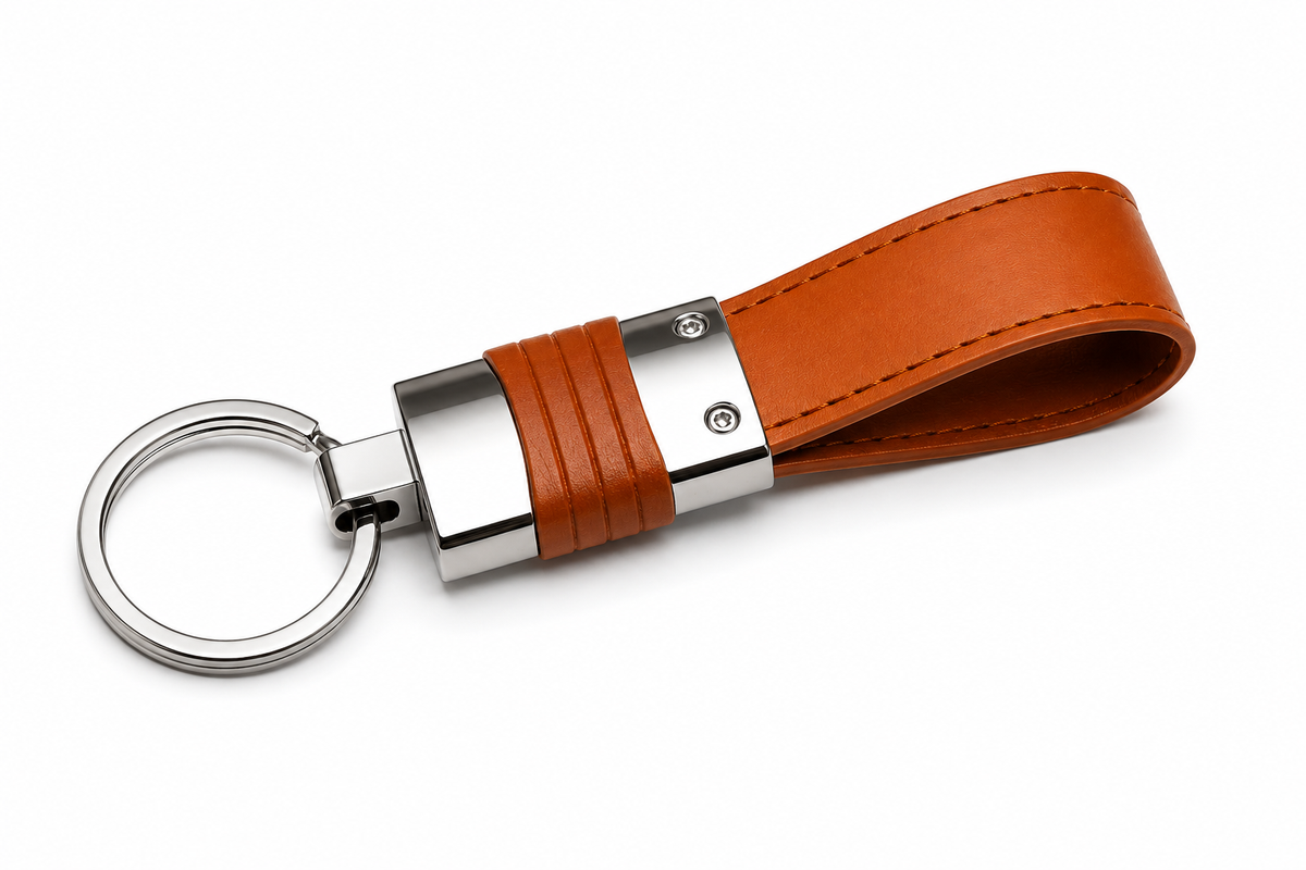 Wolf Leather Classic Brown Leather Keychain – Premium Metal Key Ring