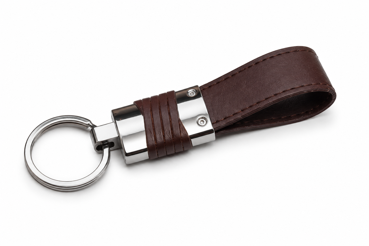 Wolf Leather Classic Brown Leather Keychain – Premium Metal Key Ring