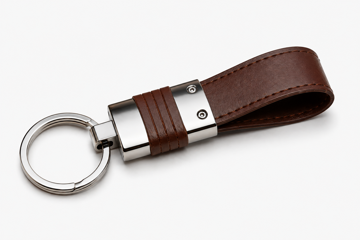 Wolf Leather Classic Brown Leather Keychain – Premium Metal Key Ring