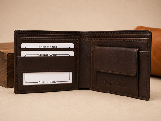 Wolf Leather Legacy Genuine Leather Wallet for Men | Premium Brown Bifold Wallet with Coin Pocket, ID Window & Multiple Card Slots